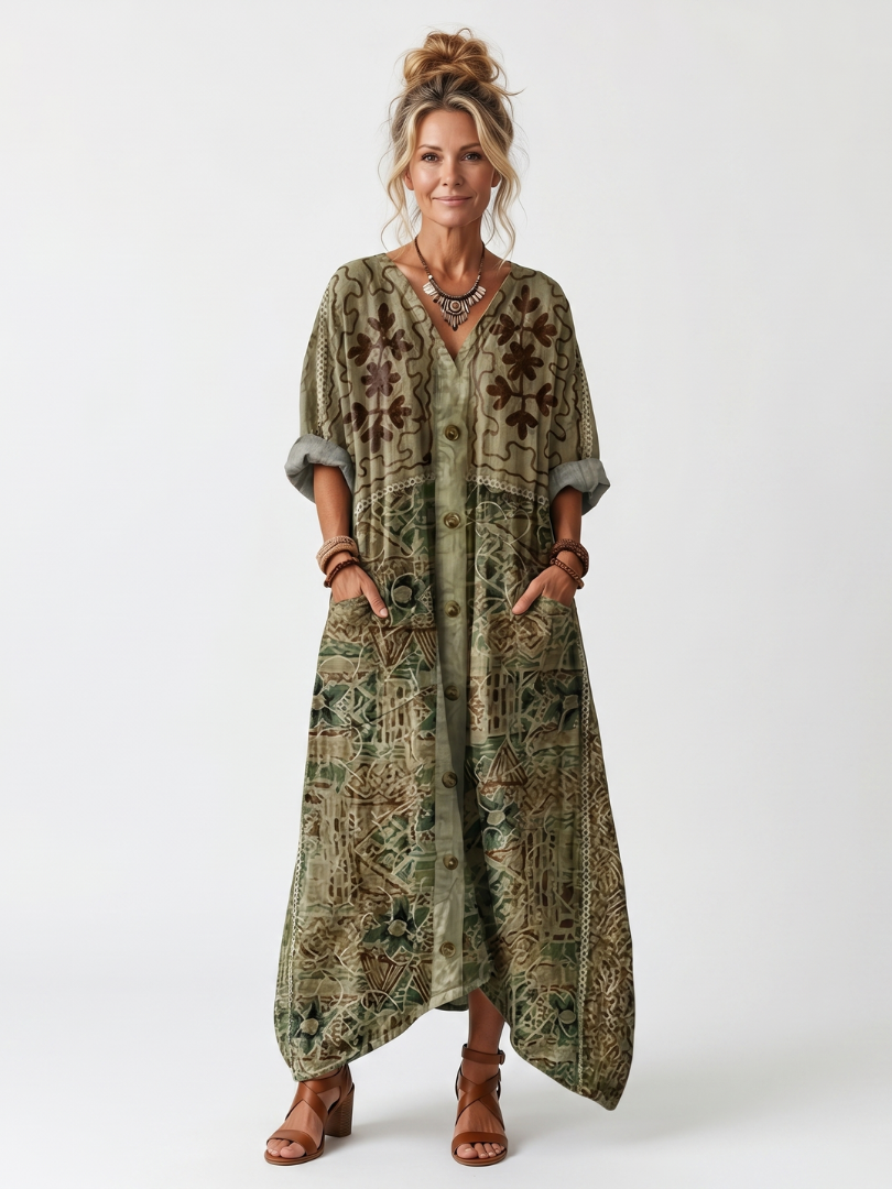 Aleta | Abito Midi Oversize con Bottoni Frontali e Tasche