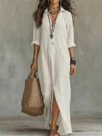 Céline™ | Abito Maxi Nero Ampio con Bottoni