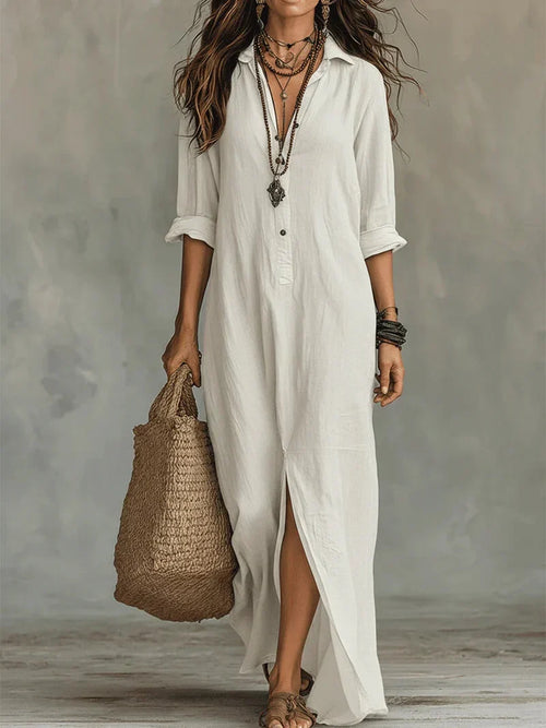 Céline™ | Abito Maxi Nero Ampio con Bottoni