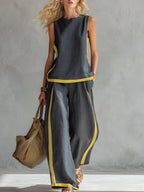 Ursula – Completo gilet e pantaloni chic-casual con finiture bicolore