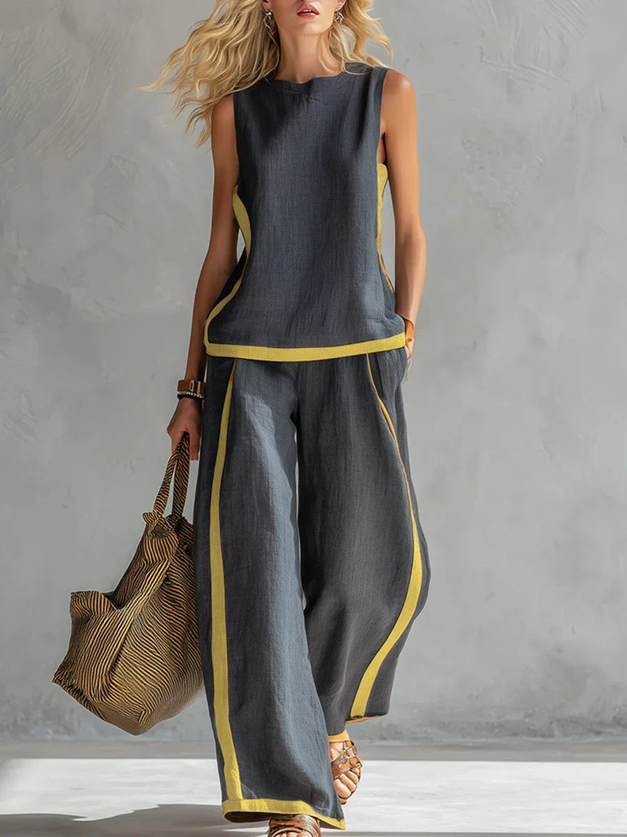 Ursula – Completo gilet e pantaloni chic-casual con finiture bicolore