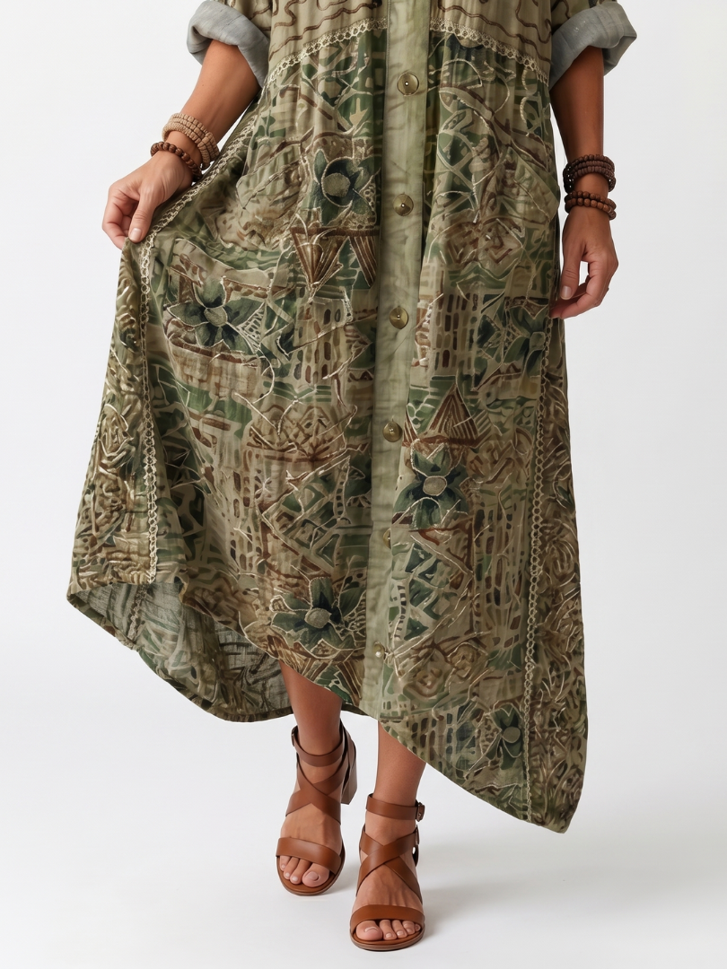 Aleta | Abito Midi Oversize con Bottoni Frontali e Tasche