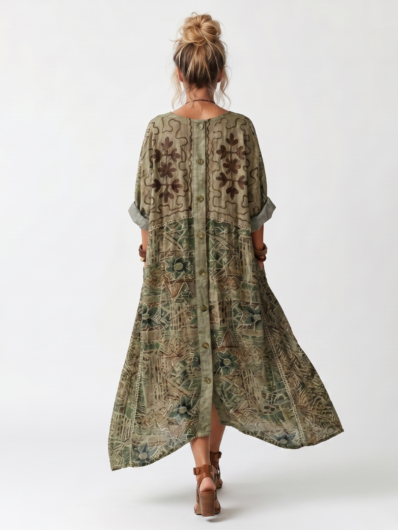 Aleta | Abito Midi Oversize con Bottoni Frontali e Tasche