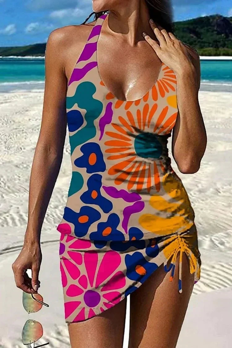 Fiesta – Tankini grafico floreale con short, effetto pancia piatta