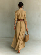 Camille™ | Maxi Abito con Rever e Cintura in Vita