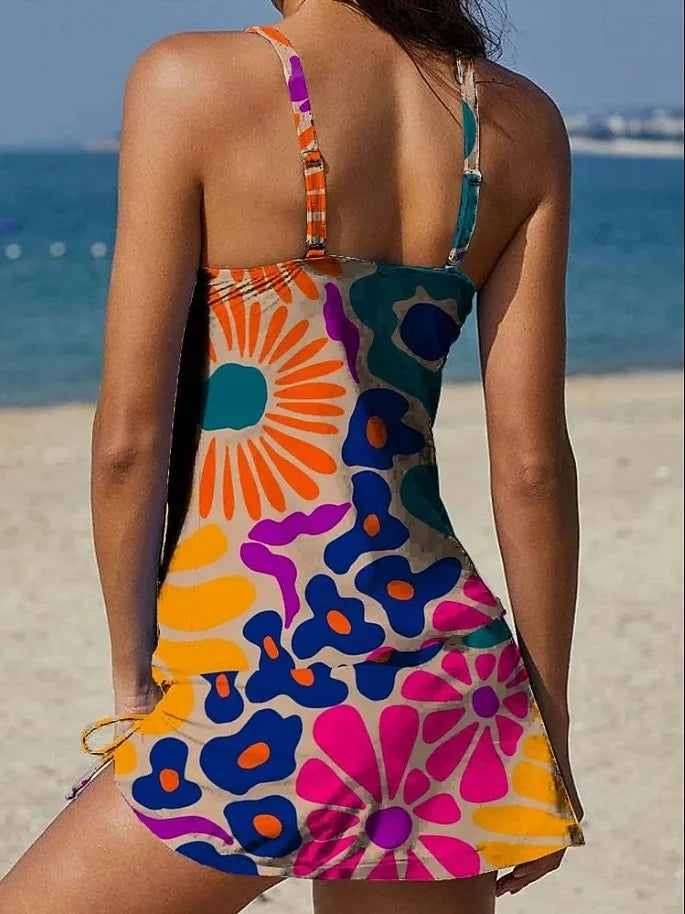 Fiesta – Tankini grafico floreale con short, effetto pancia piatta