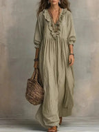 Margot | Vestito Lungo a Righe con Scollo a V e Volant