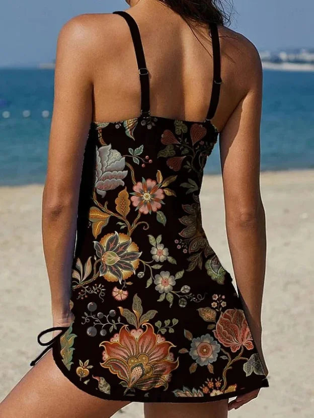 Fiesta – Tankini grafico floreale con short, effetto pancia piatta