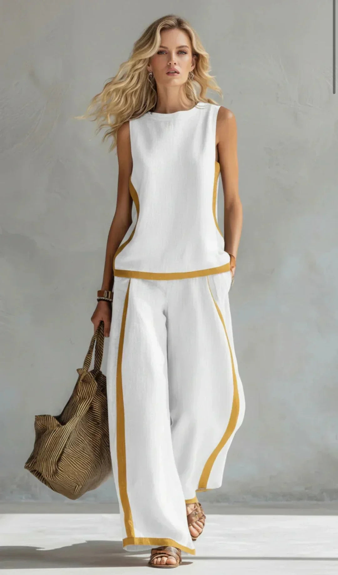 Ursula – Completo gilet e pantaloni chic-casual con finiture bicolore