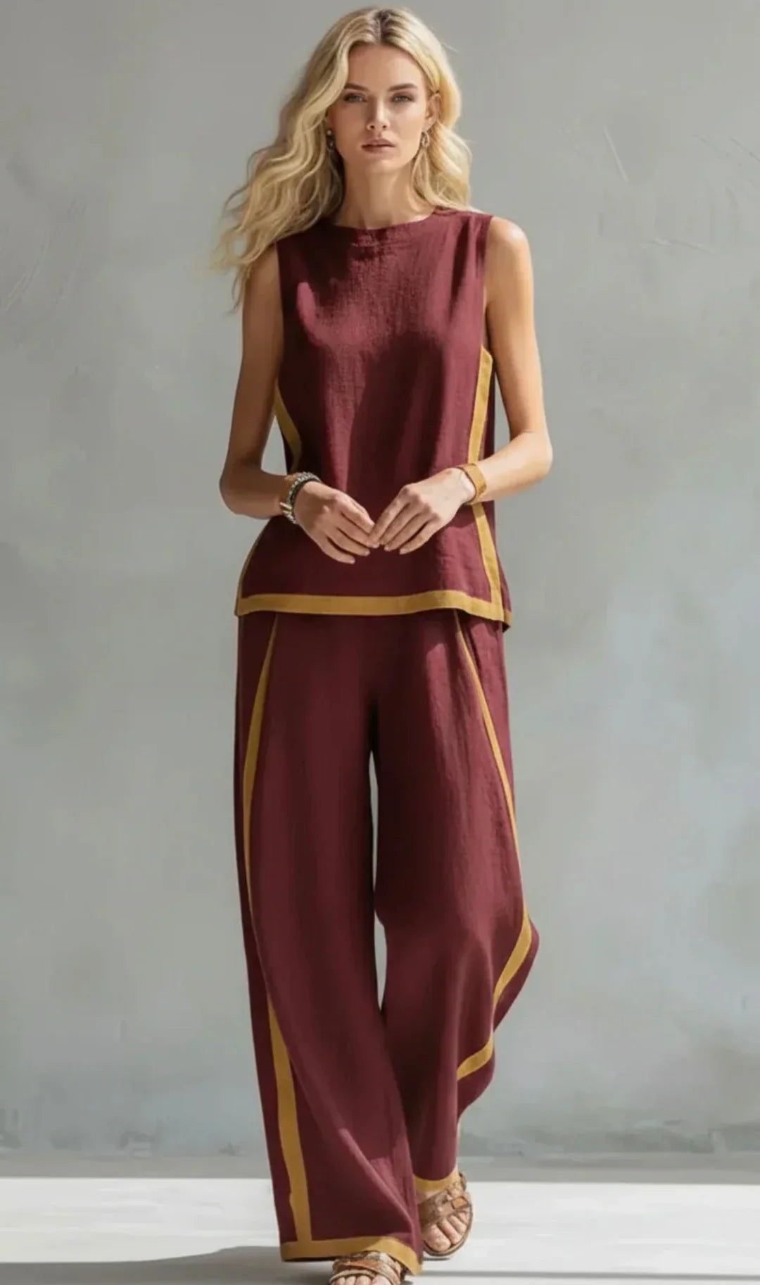Ursula – Completo gilet e pantaloni chic-casual con finiture bicolore