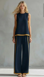 Ursula – Completo gilet e pantaloni chic-casual con finiture bicolore