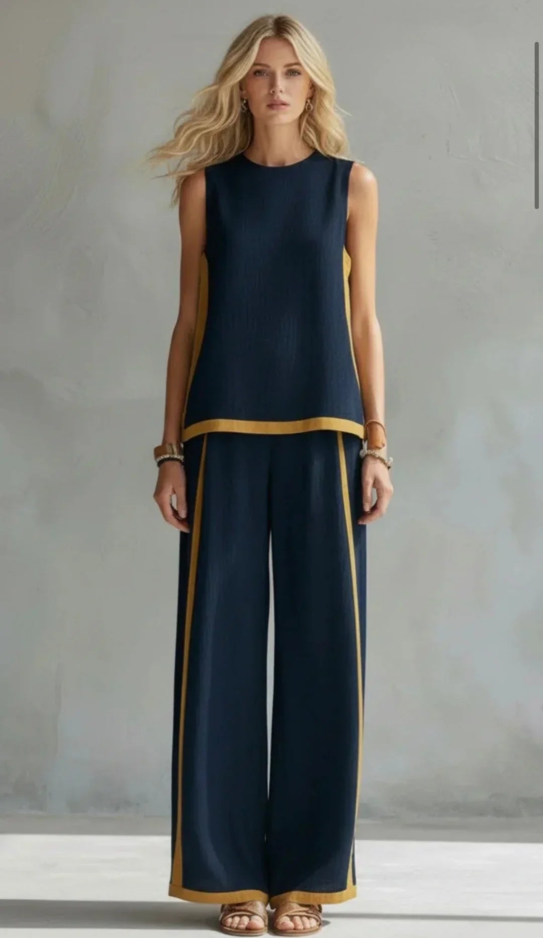 Ursula – Completo gilet e pantaloni chic-casual con finiture bicolore