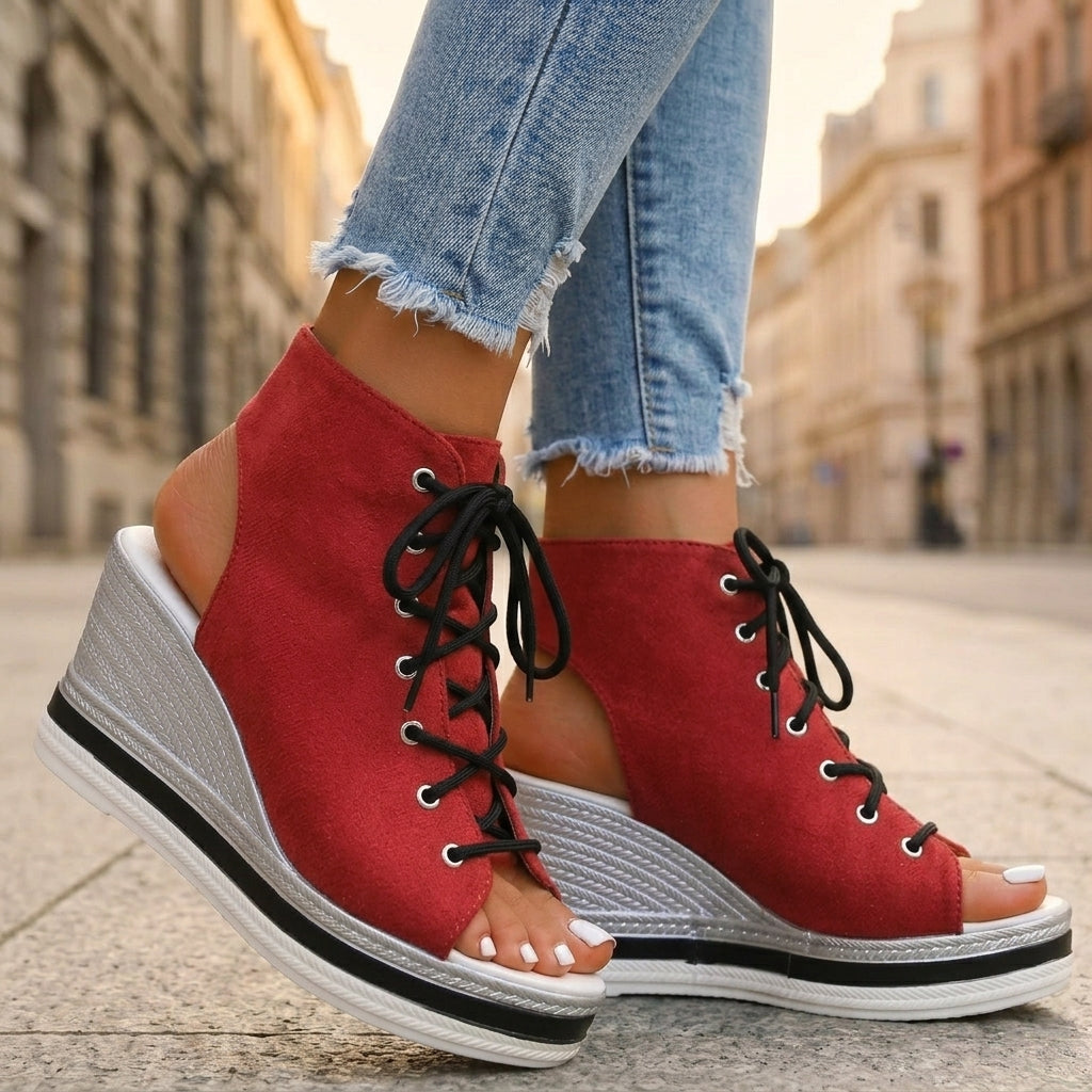Sandra | Stivaletti con Zeppa Aperti. Design Sofisticato per un Comfort Ineguagliabile