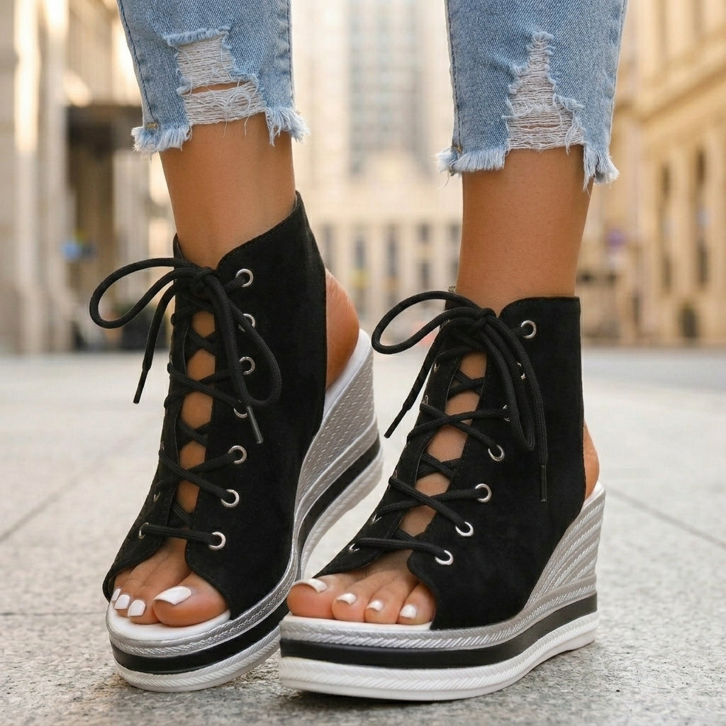 Sandra | Stivaletti con Zeppa Aperti. Design Sofisticato per un Comfort Ineguagliabile