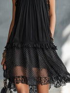 Pauline | Mini Abito Trasparente a Pois con Balze e Bordo in Pizzo Nero