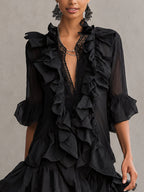 Anaïs | Mini Abito in Mousseline Nera a Balze