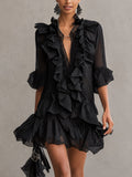 Anaïs | Mini Abito in Mousseline Nera a Balze