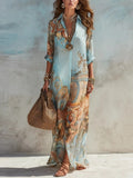 Élodie | Vestito Lungo in Chiffon con Stampa Orientale