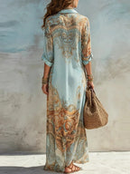 Élodie | Vestito Lungo in Chiffon con Stampa Orientale