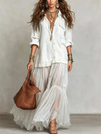 Céleste | Vestito Lungo in Denim con Gonna in Organza